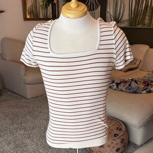a new day red clay/white Striped Square Neck ribbed Top